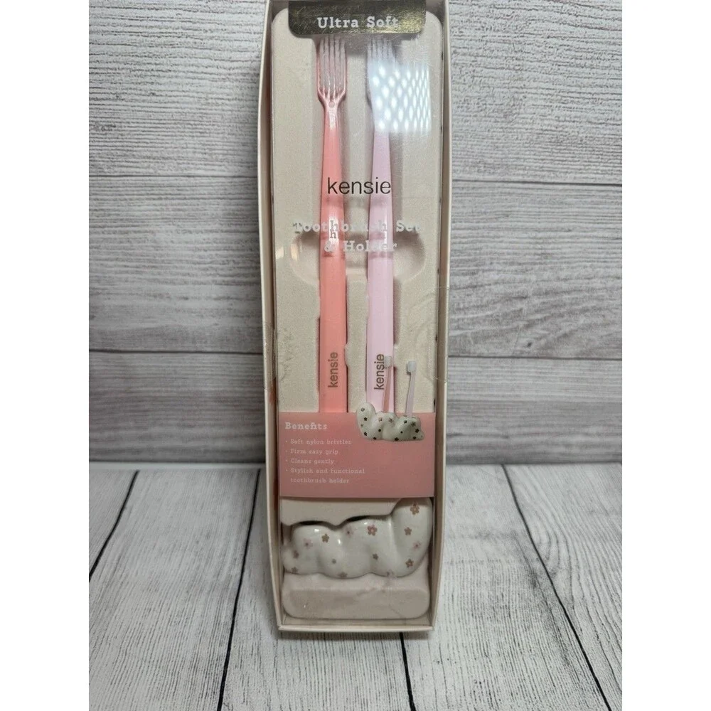 KENSIE 3 Piece Toothbrushes Holder Set-Ultra Soft, Pink.